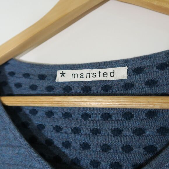 MANSTED Blue Cotton Cardigan Size XL Striped Dots Lagenlook Mixed Print Knit - Picture 5 of 7